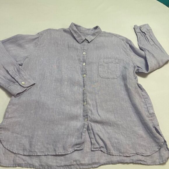 J. Jill Love Linen Lavender Purple Button Up Shirt Size MP Medium - Picture 7 of 10